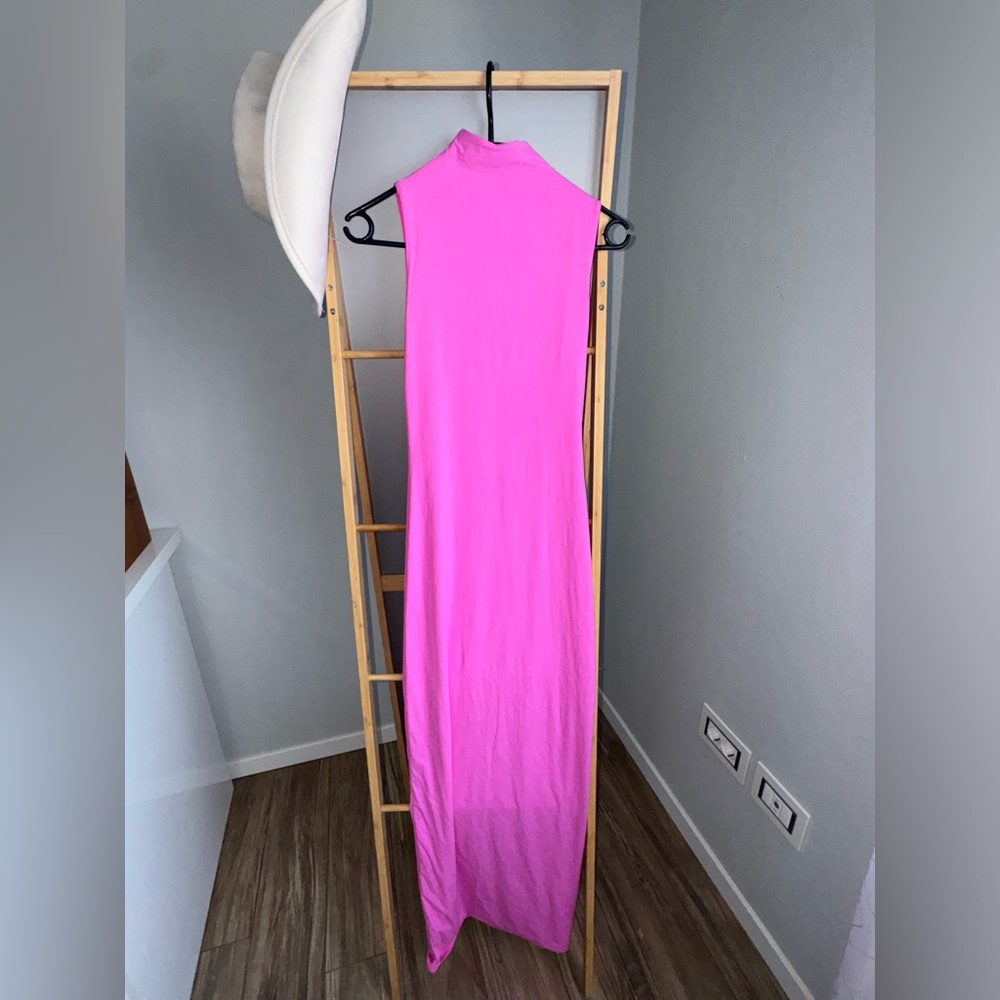 SKIMS Sleeveless High-Neck Maxi Dress in Hot Pink